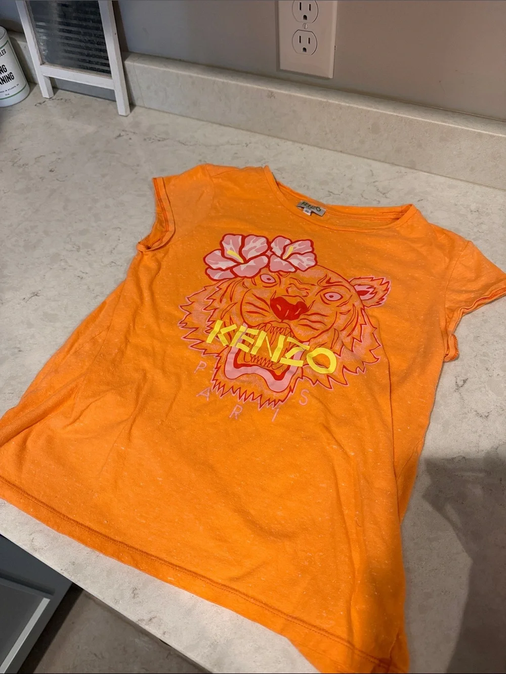 Kenzo Orange Kids Tiger Floral Logo Tee